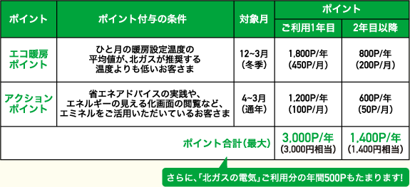北ガスポイント概要表